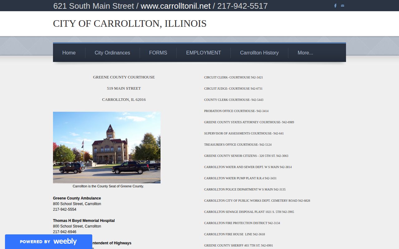 Carrollton Illinois and Greene County phone book contact for arrest and booking records