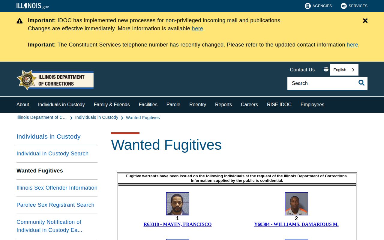 Greene County Illinois state DOC wanted fugitives record path